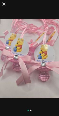 Personalized Pink Pooh Baby Shower Pacifiers Guest Favor Necklaces