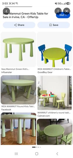Green table with two chairs for children