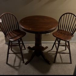 Tall Pub Table with 2 Swivel Chairs