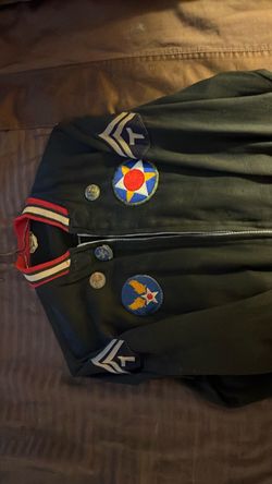 Baseball Jacket with World War Two Patches on it