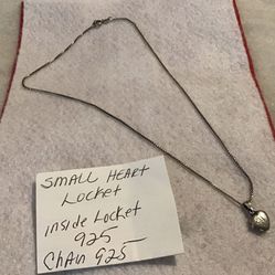 Vintage Small Heart Locket Necklace   Stamped 925