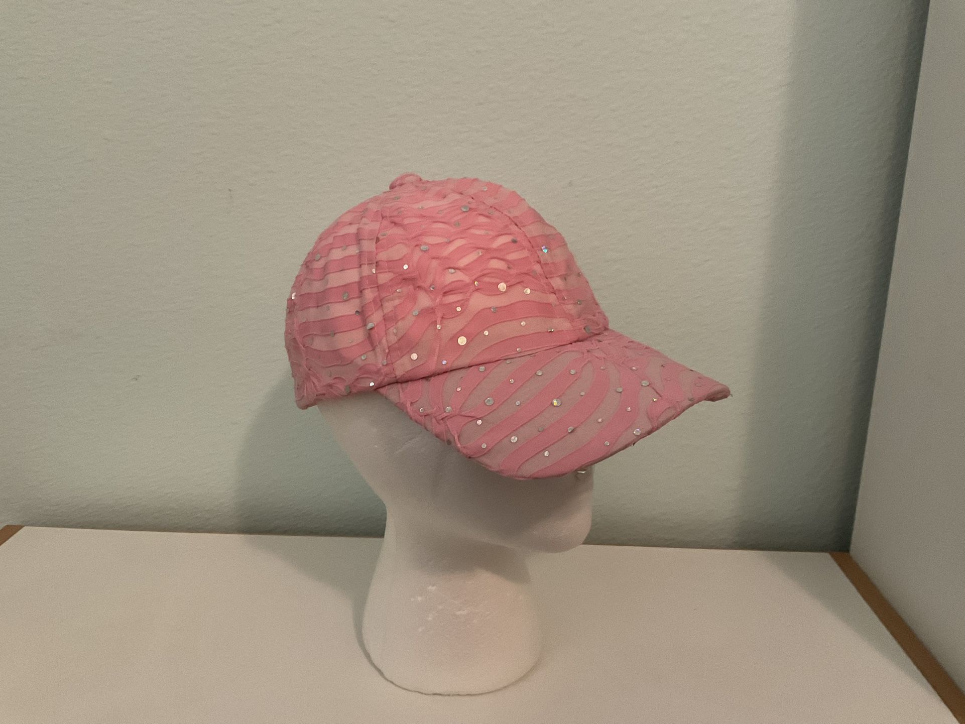 used pink adjustable women's sparkle glitter baseball cap
