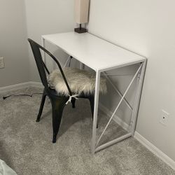 White Desk,  Bronze Metal Chair And Lamp $50 Whole Set