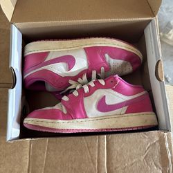 Air Jordan 1 Low Big Kids' Shoes Pink White Size 5Y