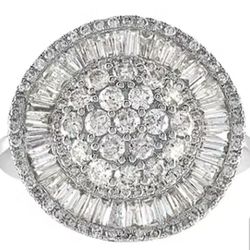 Womens 2 CT. T.W. Natural White Diamond 14K White Gold Halo Cocktail Ring