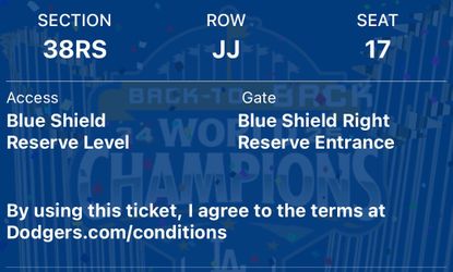 LA Dodgers Game Ticket – Section 38RS