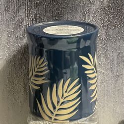 BATH BODY WORKS BLUE PALM FROND PEDESTAL LARGE 3 WICK CANDLE HOLDER STAND 14.5OZ