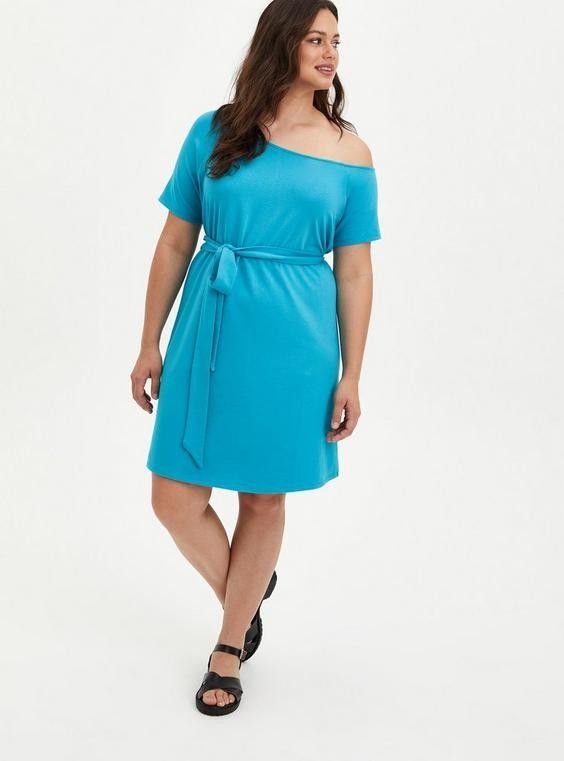 Torrid Off Shoulder 0x Blue Dress With Belt
