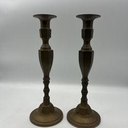 Set Of 2 Vintage Brass Candle Stick Holders 10” Tall