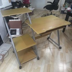 Rolling Computer Desk with Side Shelf - some wear on desk