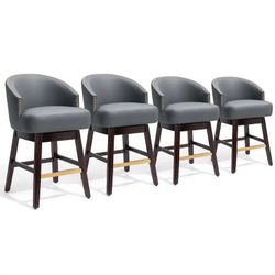 31.9" Bar Height Modern Swivel Bar Stools Upholstered Solid Wood Barstools
