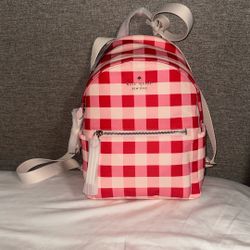 Kate Spade Chelsea Gingham Pink Red Medium Nylon Backpack KG566 