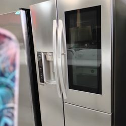 LG stainless refrigerator with glass on right side of the door With Warranty Delivery Available Fee Depend on Address 🛣️🏠🚛