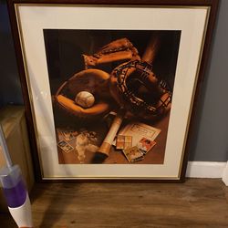 Framed Baseball Artwork 31” X 37” Wooden Frame