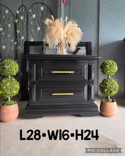 2 Night Stand Side Accent Table Refinished Black And Gold Pulls All Wood 2 drawers each