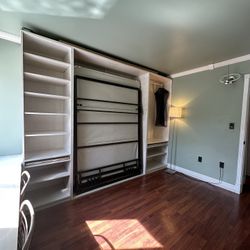 Solid Wood Murphy Queen Bed Customized With Shelves On The Sides 