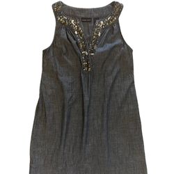 New York & Company Women's Size Small Denim Dress Sleeveless 100% Cotton Jeweled