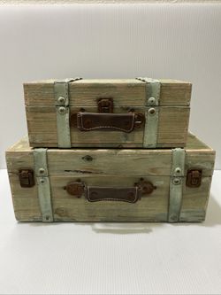 Vintage Wooden Storage Boxes Set 2 Shabby Chic Distressed Blue Cottage Decor