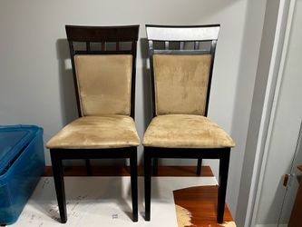 Set of 2 Modern Upholstered Dining Chairs – Black Wood Frame & Beige Cushions