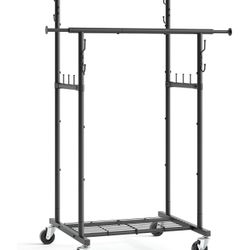 Double Rod Heavy Duty Garment Rack on Wheels