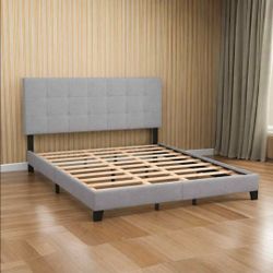 New CAL KING Bed Frame Button Tufted Upholstered Platform Style