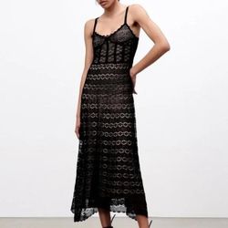 Zara Pointelle Knit Corset Maxi Dress