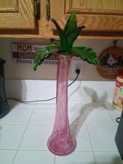 Vintage Hand-Blown Murano-Style Art Glass Palm Tree Vase