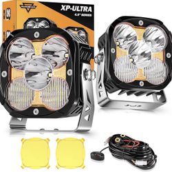 Auxbeam XP-Ultra Series 4.5'' Led Pods with DRL, Spot Flood Combo Offroad Lights 128W 15200LM, Fog Light Bar with Amber Covers and 20°+120° Angle, Cub