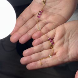 Rose Quartz & Ruby Bracelet | 18K Gold Plated 925 Silver | Adjustable Chain