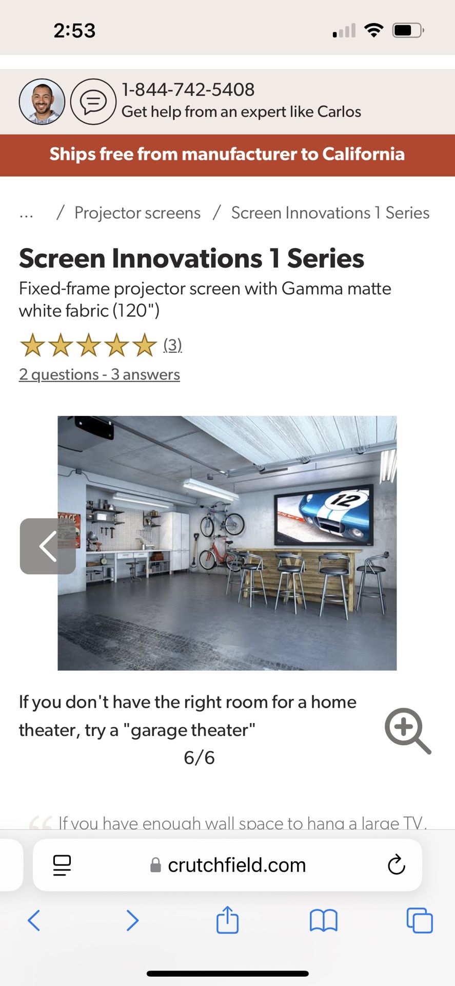 Screen Innovations 1 Series Fixed-frame projector screen