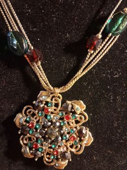 B. Turner costume necklace multifaceted rhinestones 4 strands goldtone