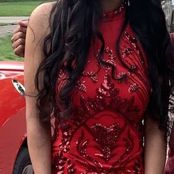 Red Fit And Flare Prom Dress Size 6 -8