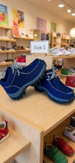 Redhawk Kids’ Blue Denim Moc Toe Lace-Up Shoes, Size 1