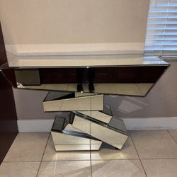 Glass Mirror Console Table