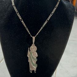 Silver San Judas Figaro Chain 