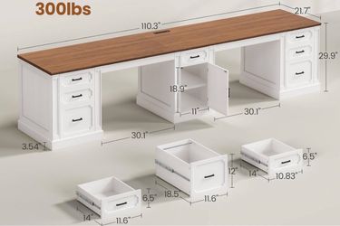 Extra Large 9FT Double Office Desk – 8 Drawers + Storage Cabinet
