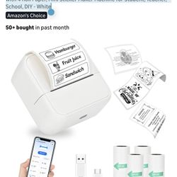 Sticker Printer, Portable Thermal Bluetooth Inkless Label Maker with 4 Roll Paper, Mini Sticker Maker Machine for Student, Teacher, School, DIY - Whit