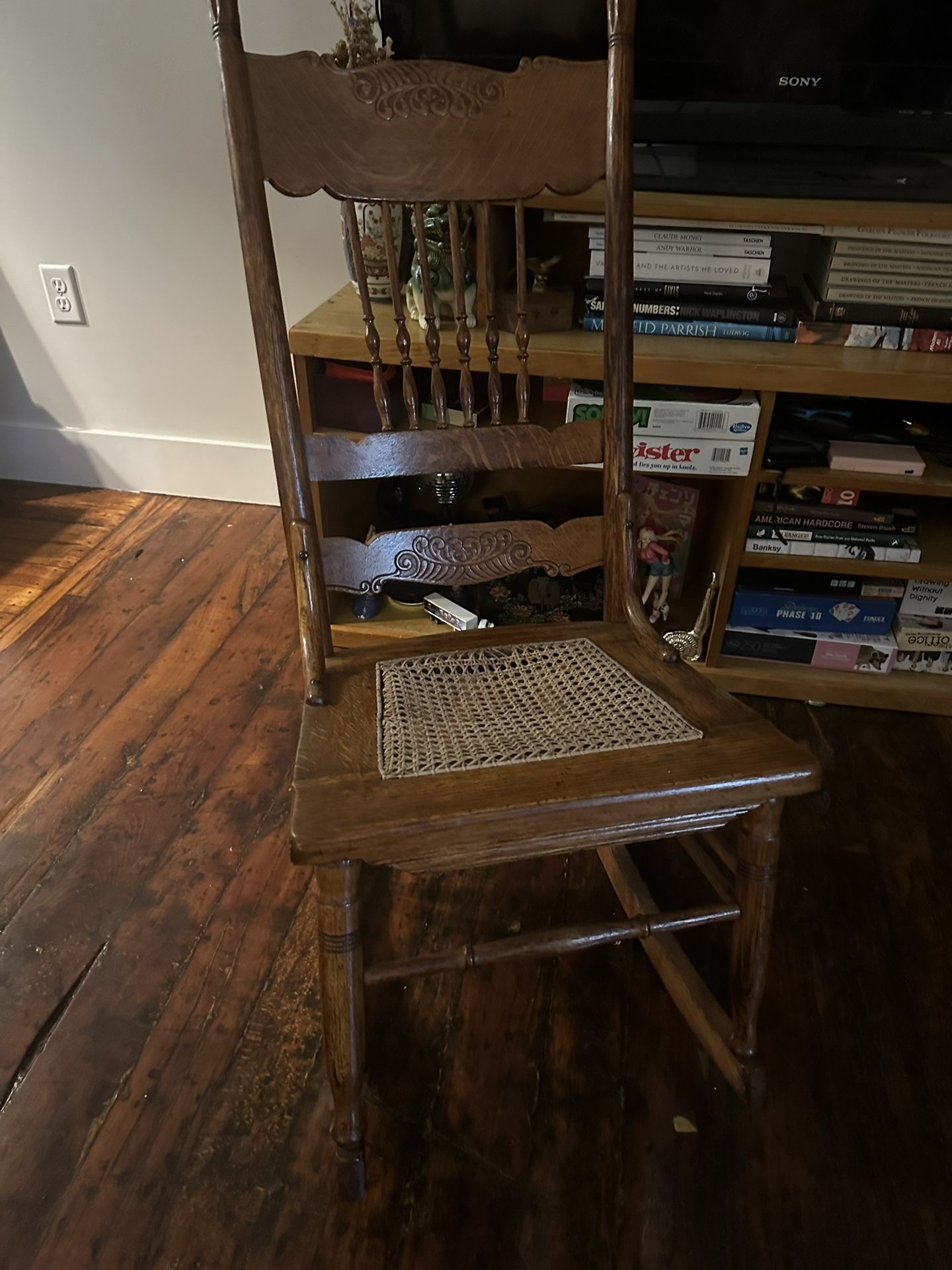 Hand Carved Solid Wood And Rattan Rocking Chair