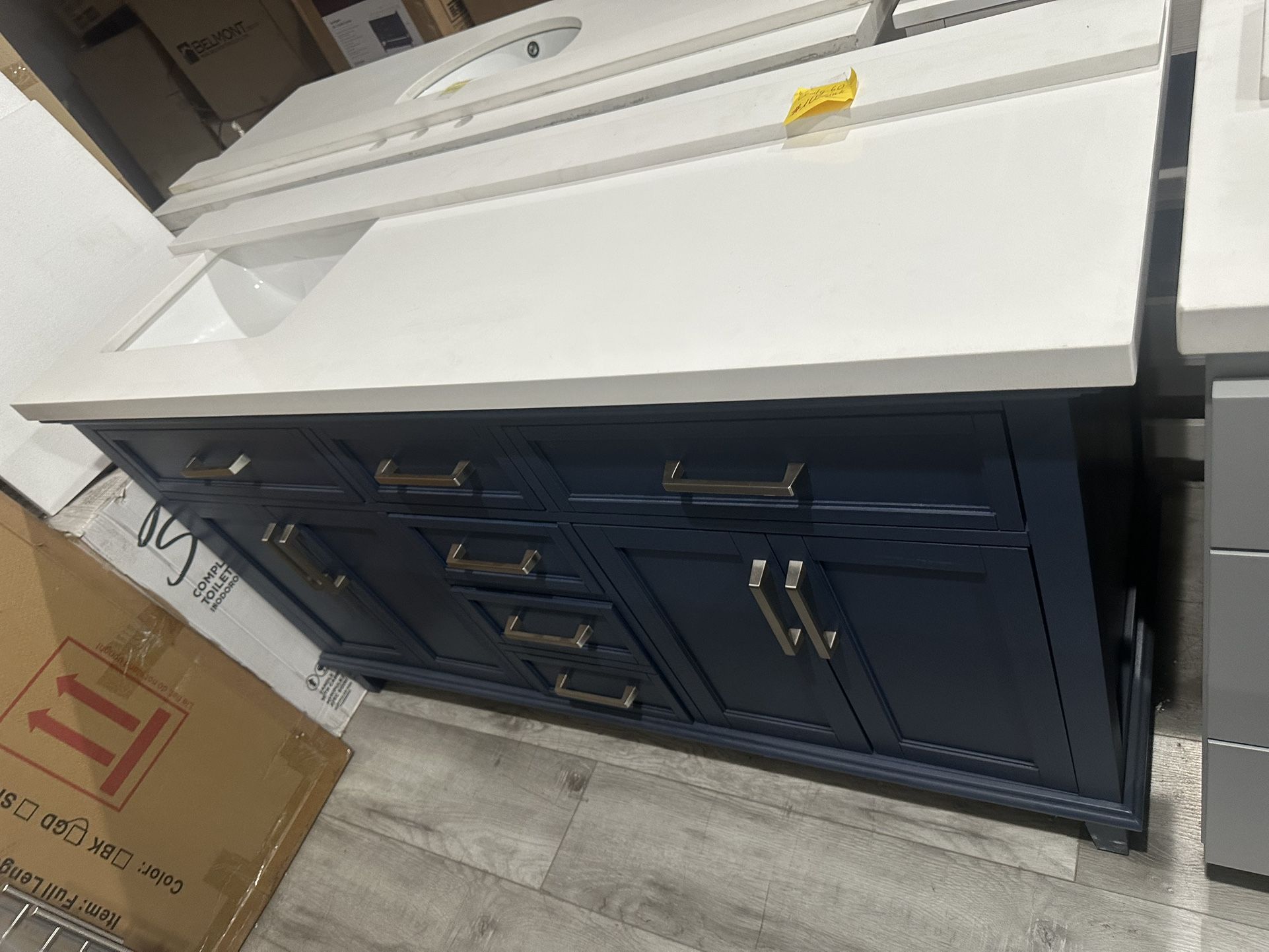 Bathroom Vanity 60 inch Blue with Left Sink