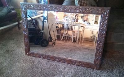 SOLID WOOD HEAVY MIRROR 42 X 30 BROWN COLOR