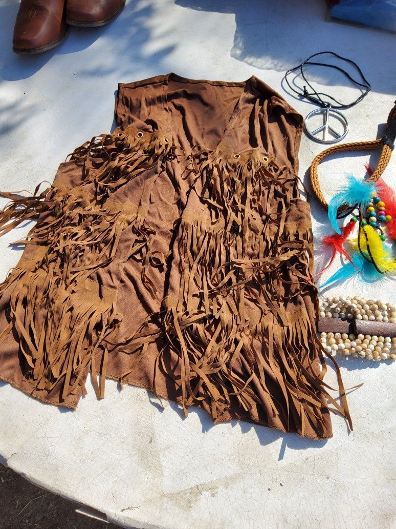 Indian Costume Includes Vest, Headpiece, Necklace, And Bracelet.  Adult Small Size