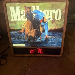 Lighted Marlboro sign with clock
