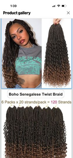 Goddess Twist Braids Crochet Hair With Curly Ends Senegalese Twist Braids Crochet Braids 6 Packs ombre dark brown Crochet Braids Synthetic Braiding Ha
