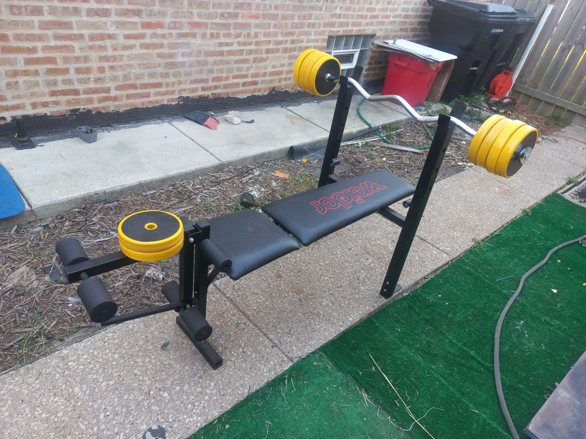 Weight bench and weights w / bar