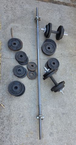 Weight plates with barbell and dumbbell handles