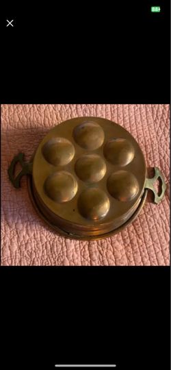 Antique French Copper Brass handles Egg Poacher or escargot pan. Early 1900’s
