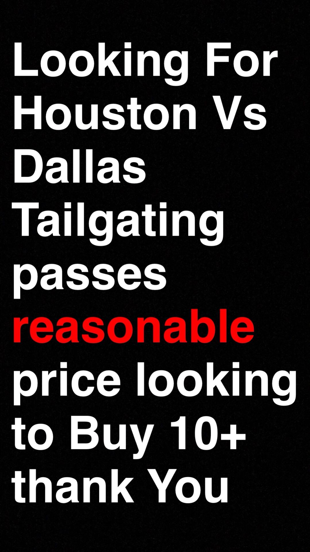 Texans vs Cowboys tailgate Passes