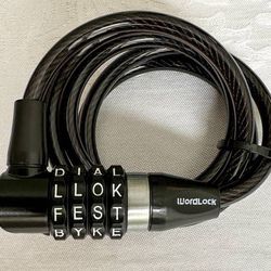 WordLock L-Head Bicycle Cable Bike Lock 4ft x 8mm Black - Resettable