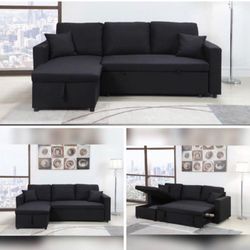 Black Sectional Sofa Pull Out Bed With Storage 87βx 57β