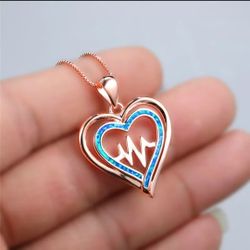 Rose Gold Plated Lab Created Heartbeat Heart Pendant Necklace 17in 
